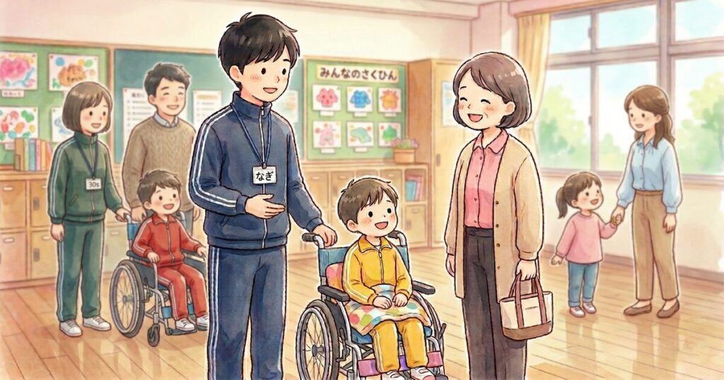 授業参観で保護者と先生が話している