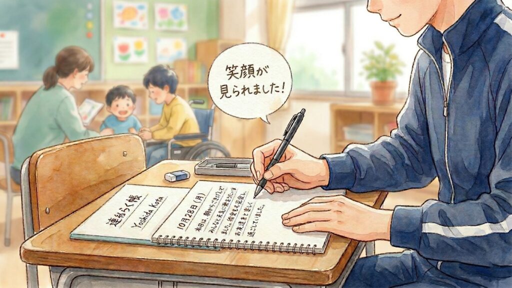 連絡帳に子どもの様子を具体的に書いている